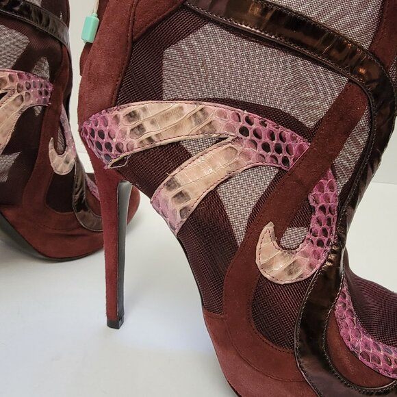 ROBERTO CAVALLI Python, Suede and Mesh Ankle Boots - Picture 5 of 14